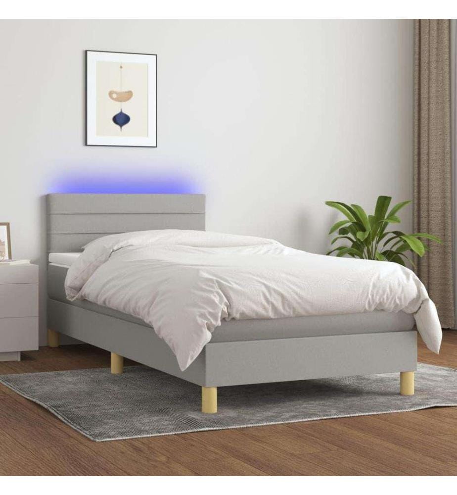 Boxspringbett mit Matratze & LED Hellgrau 80x200 cm Stoff