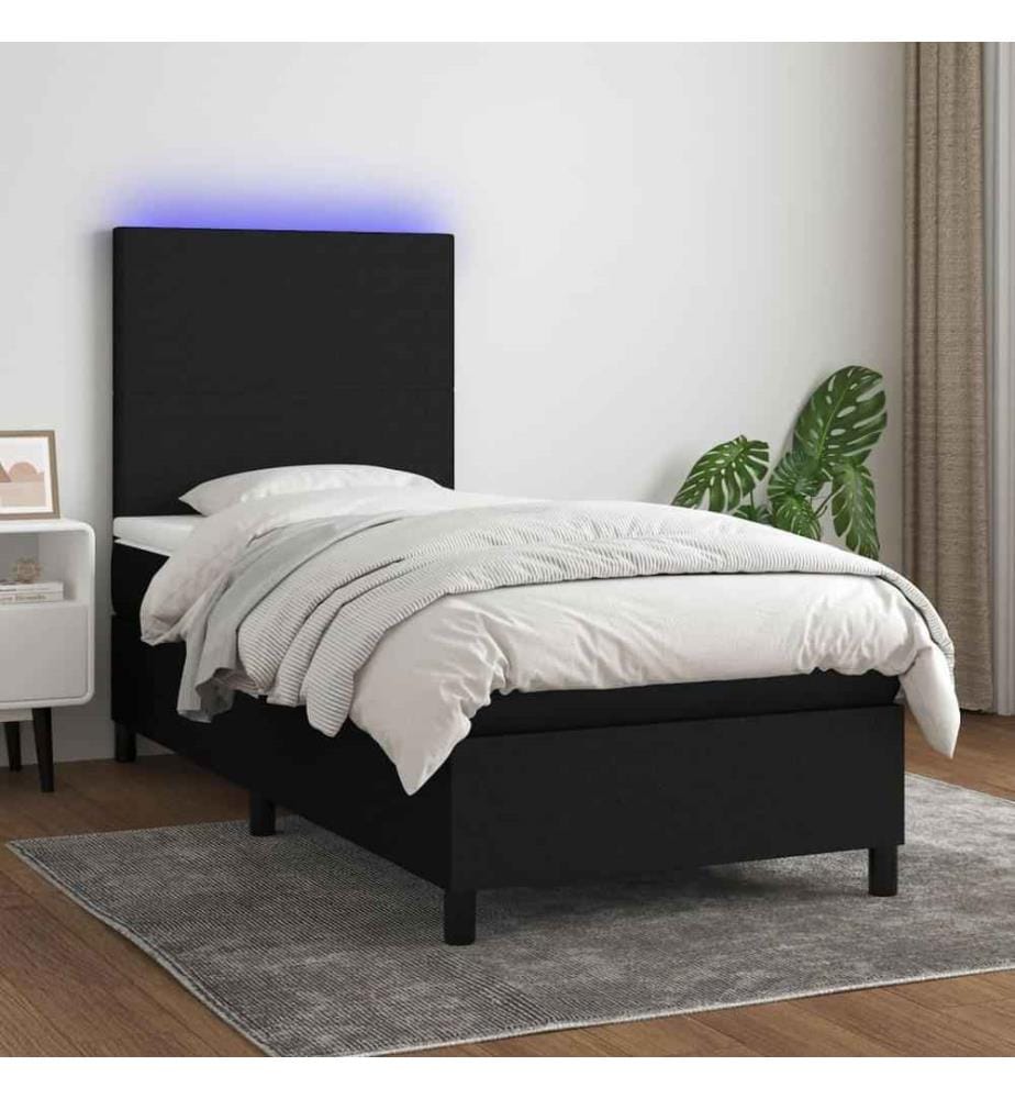 Sommier tapissier avec matelas et LED Noir 90x200 cm Tissu