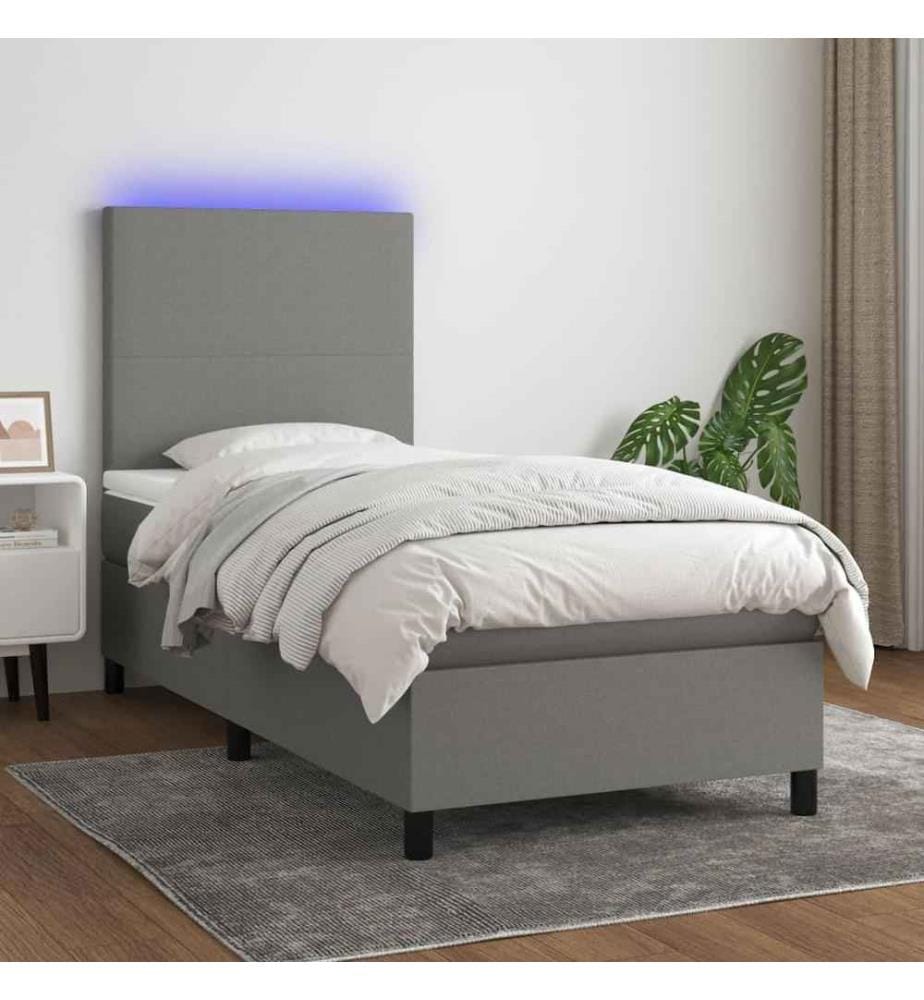 Boxspringbett mit Matratze & LED Dunkelgrau 90x200 cm Stoff