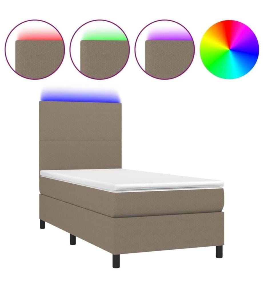 Sommier tapissier avec matelas et LED Taupe 90x200 cm Tissu