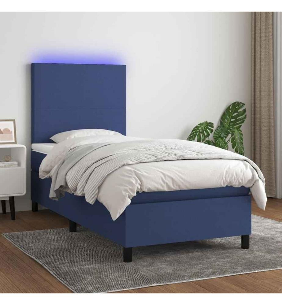 Boxspringbett mit Matratze & LED Blau 100x200 cm Stoff
