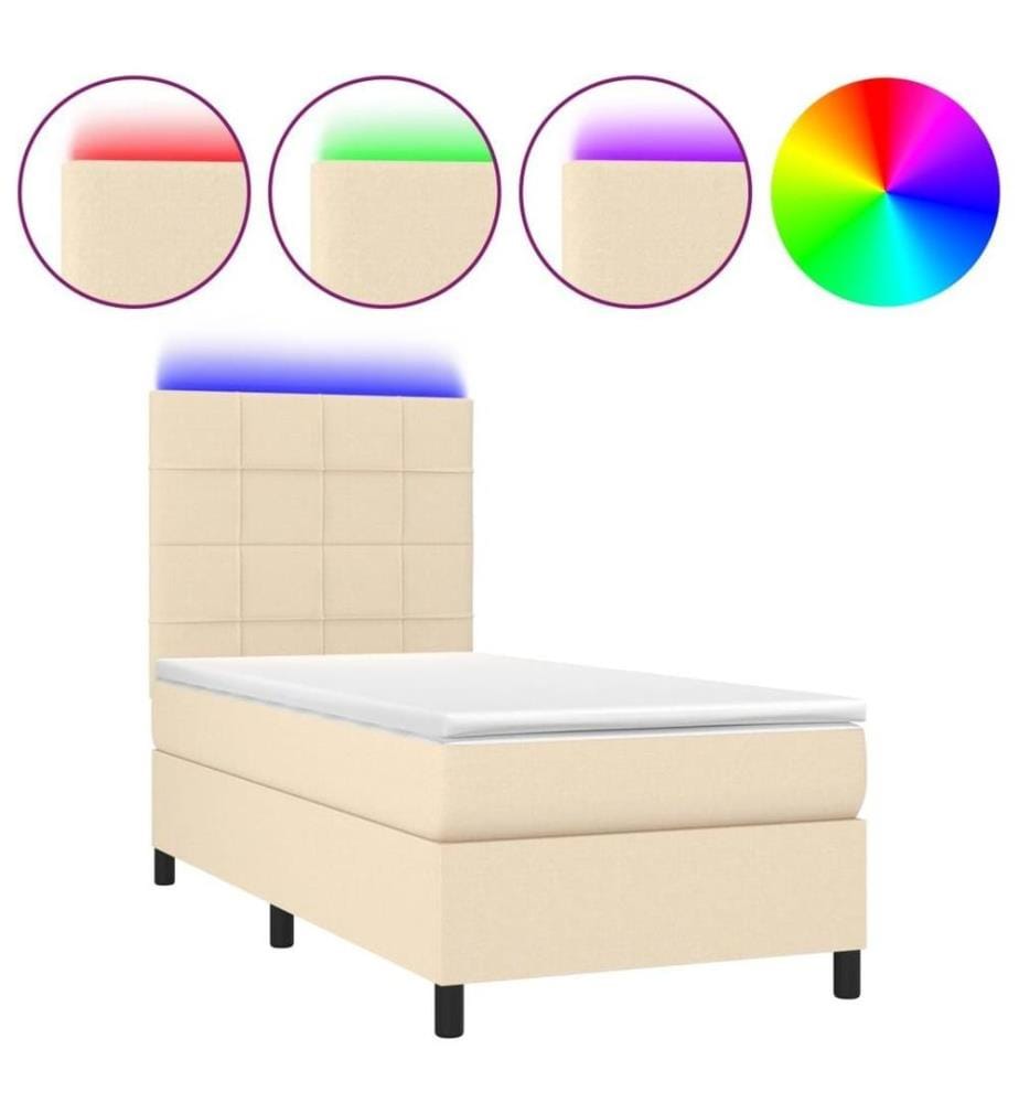 Sommier tapissier avec matelas et LED Crème 80x200cm Tissu