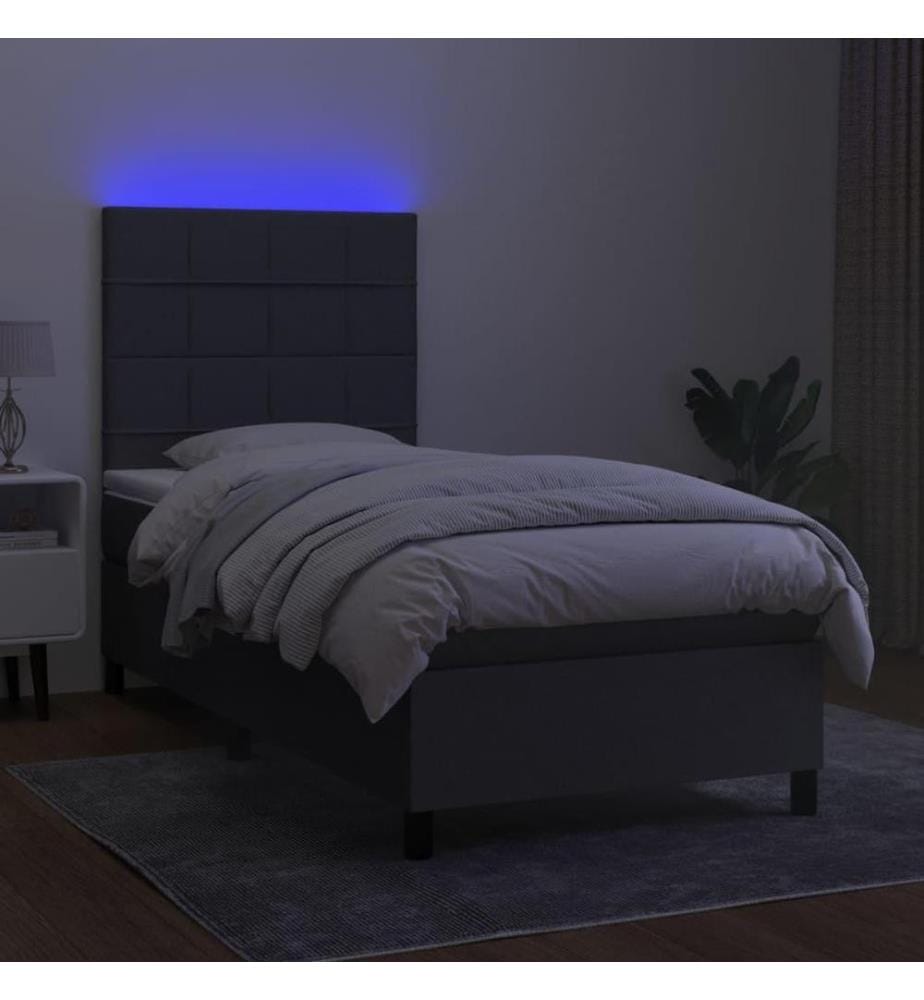 Boxspringbett mit Matratze & LED Dunkelgrau 90x200 cm Stoff