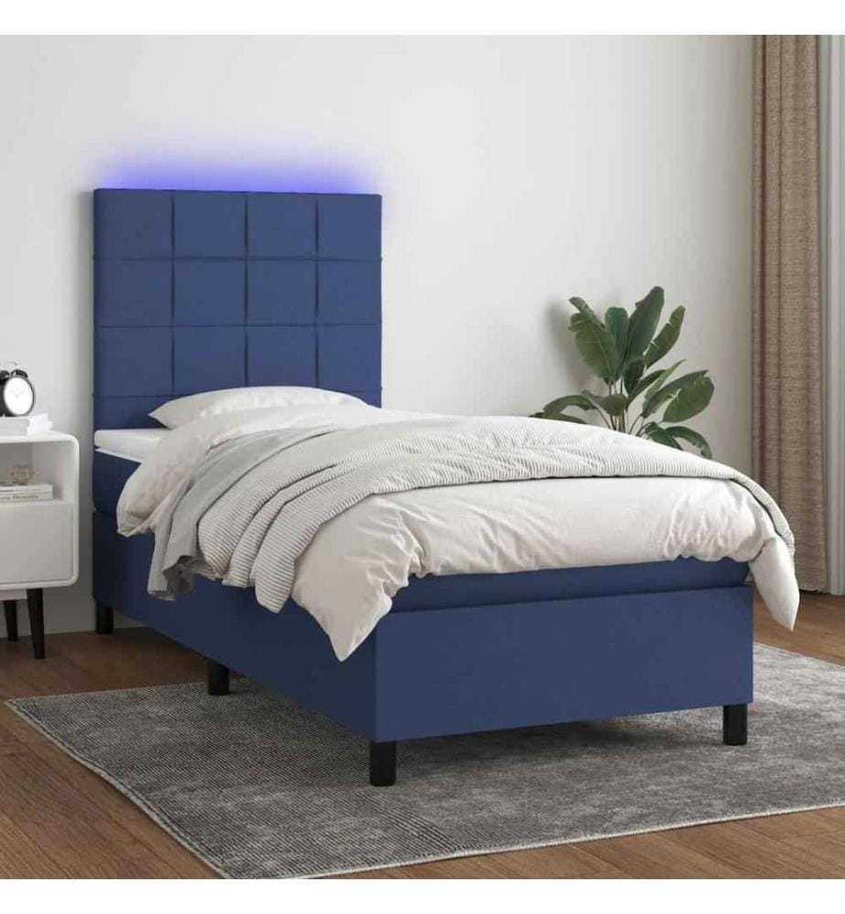 Sommier tapissier avec matelas et LED Bleu 90x200 cm Tissu