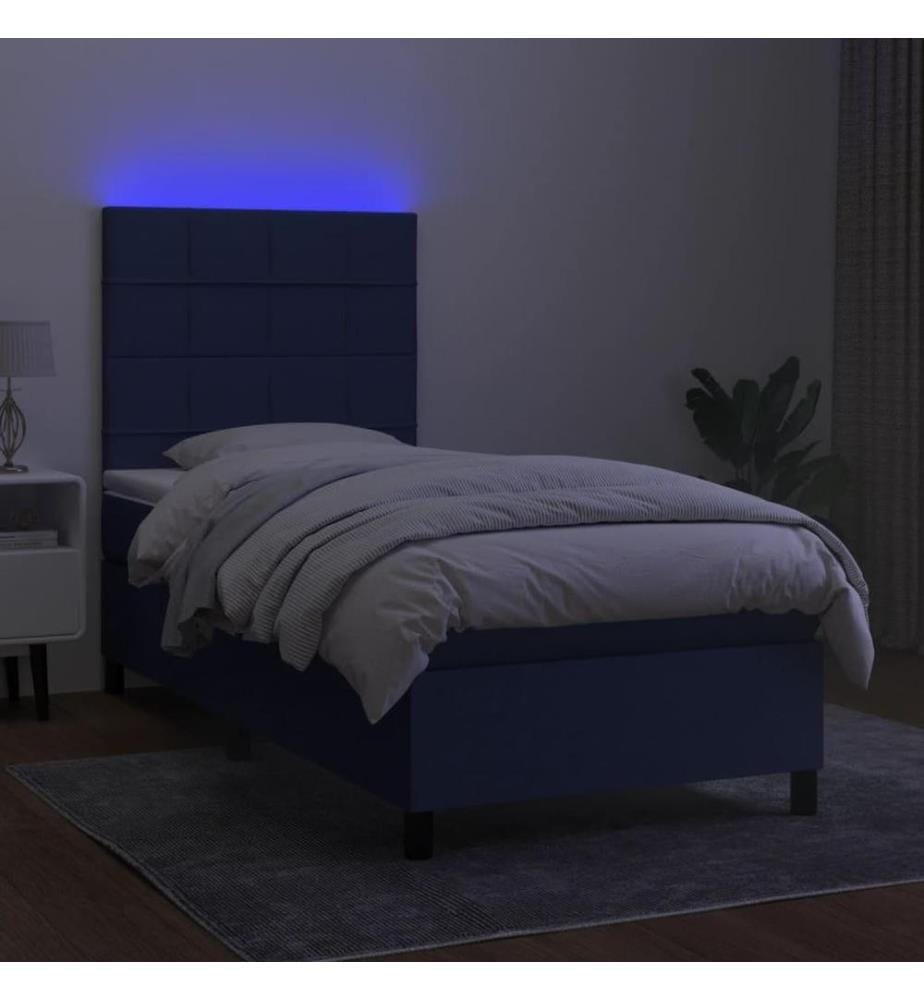 Sommier tapissier avec matelas et LED Bleu 90x200 cm Tissu
