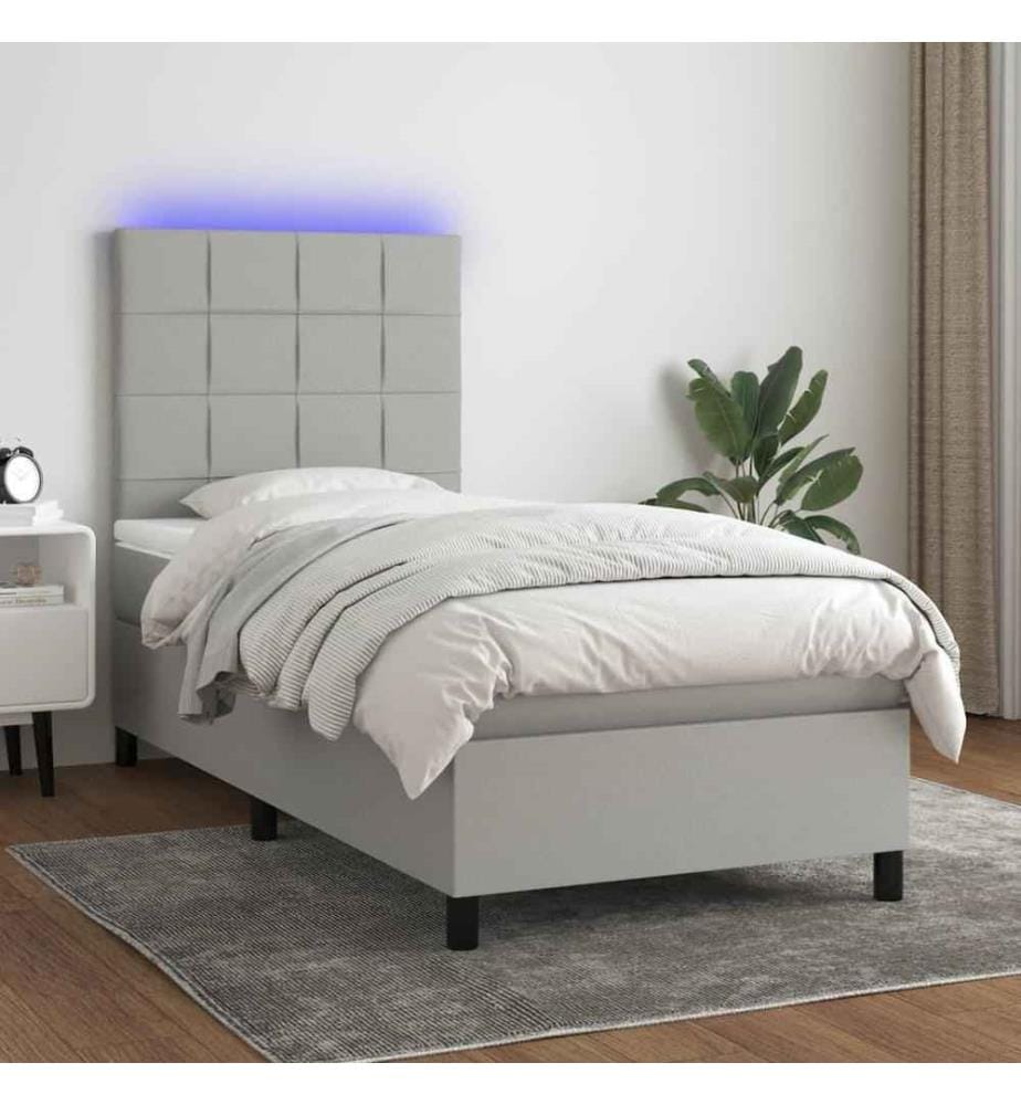 Boxspringbett mit Matratze & LED Hellgrau 100x200 cm Stoff