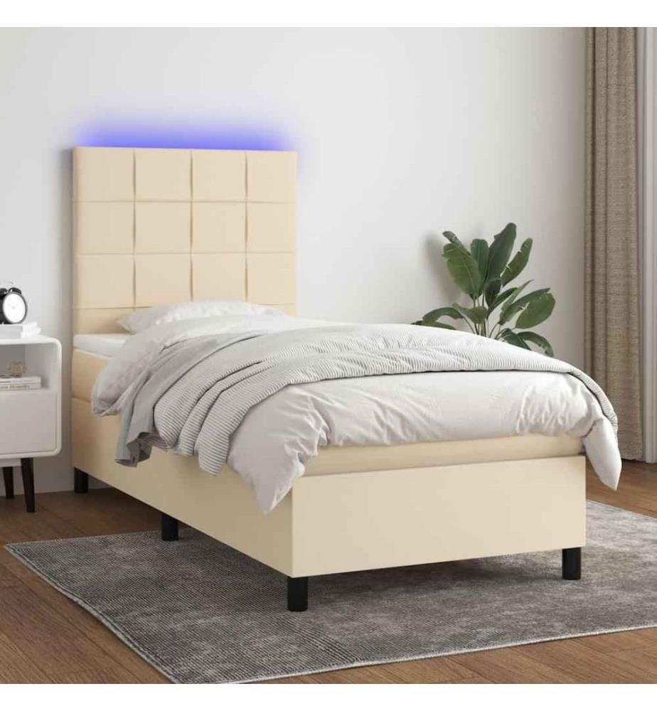 Boxspringbett mit Matratze & LED Creme 100x200 cm Stoff