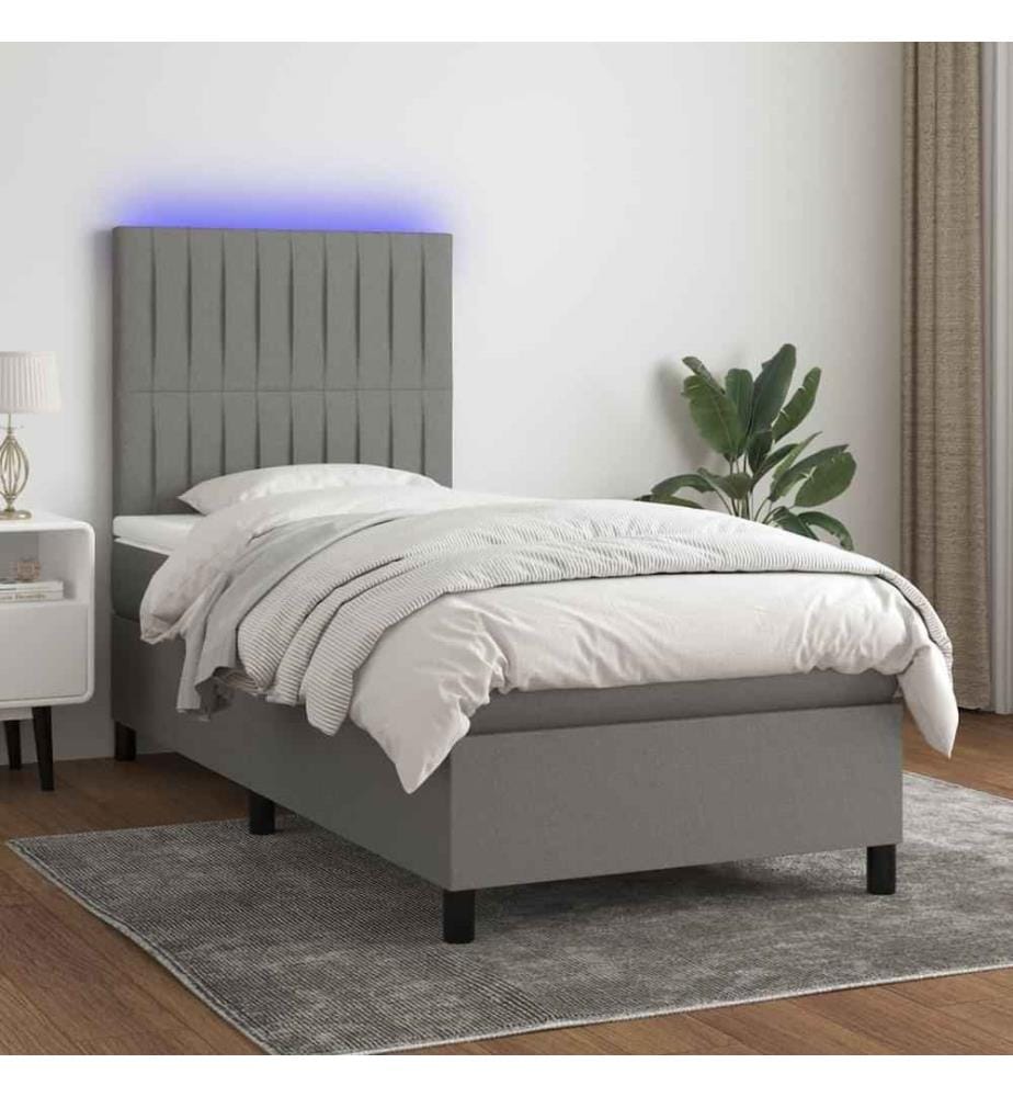 Sommier tapissier avec matelas et LED Gris foncé 90x200cm Tissu