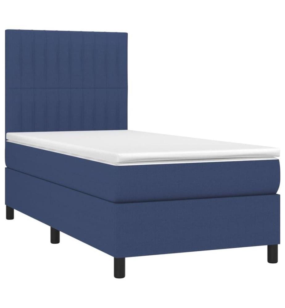 Sommier tapissier avec matelas et LED Bleu 90x200 cm Tissu