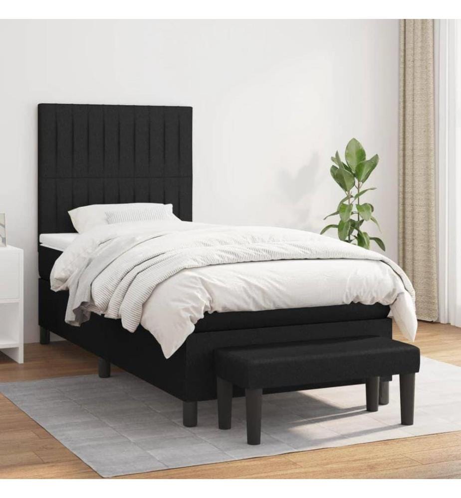 Lit à sommier tapissier avec matelas Noir 90x190 cm Tissu