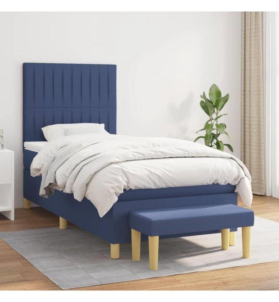 Lit à sommier tapissier avec matelas Bleu 90x200 cm Tissu