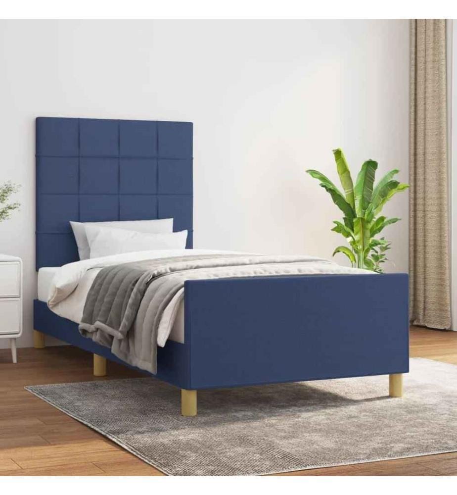 Bettgestell mit Kopfteil Blau 80x200 cm Stoff