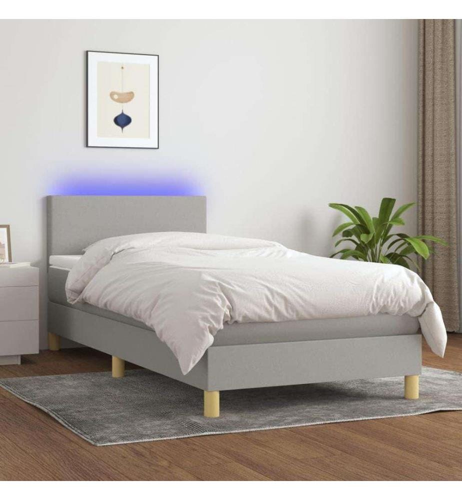 Boxspringbett mit Matratze & LED Hellgrau 80x200 cm Stoff