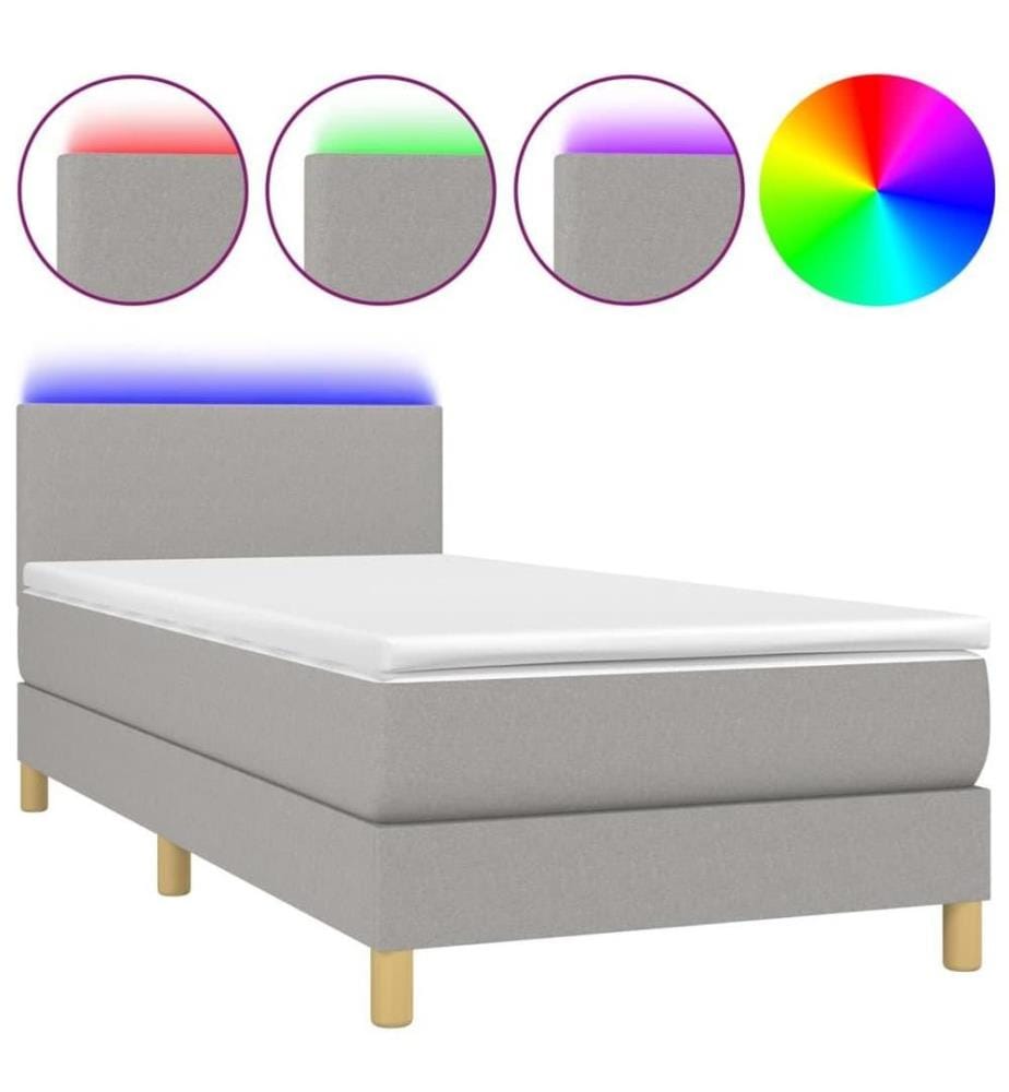 Boxspringbett mit Matratze & LED Hellgrau 80x200 cm Stoff