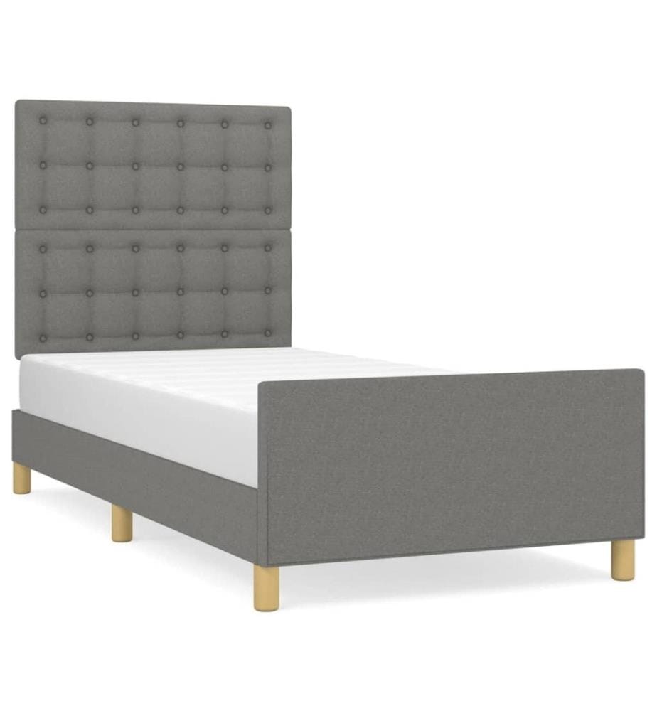 Bettgestell mit Kopfteil Dunkelgrau 90x200 cm Stoff