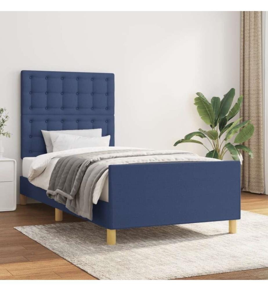 Cadre de lit avec tête de lit Bleu 90x200 cm Tissu