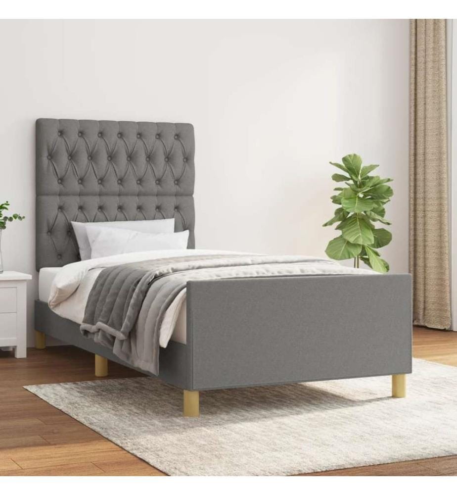 Cadre de lit avec tête de lit Gris foncé 90x190 cm Tissu