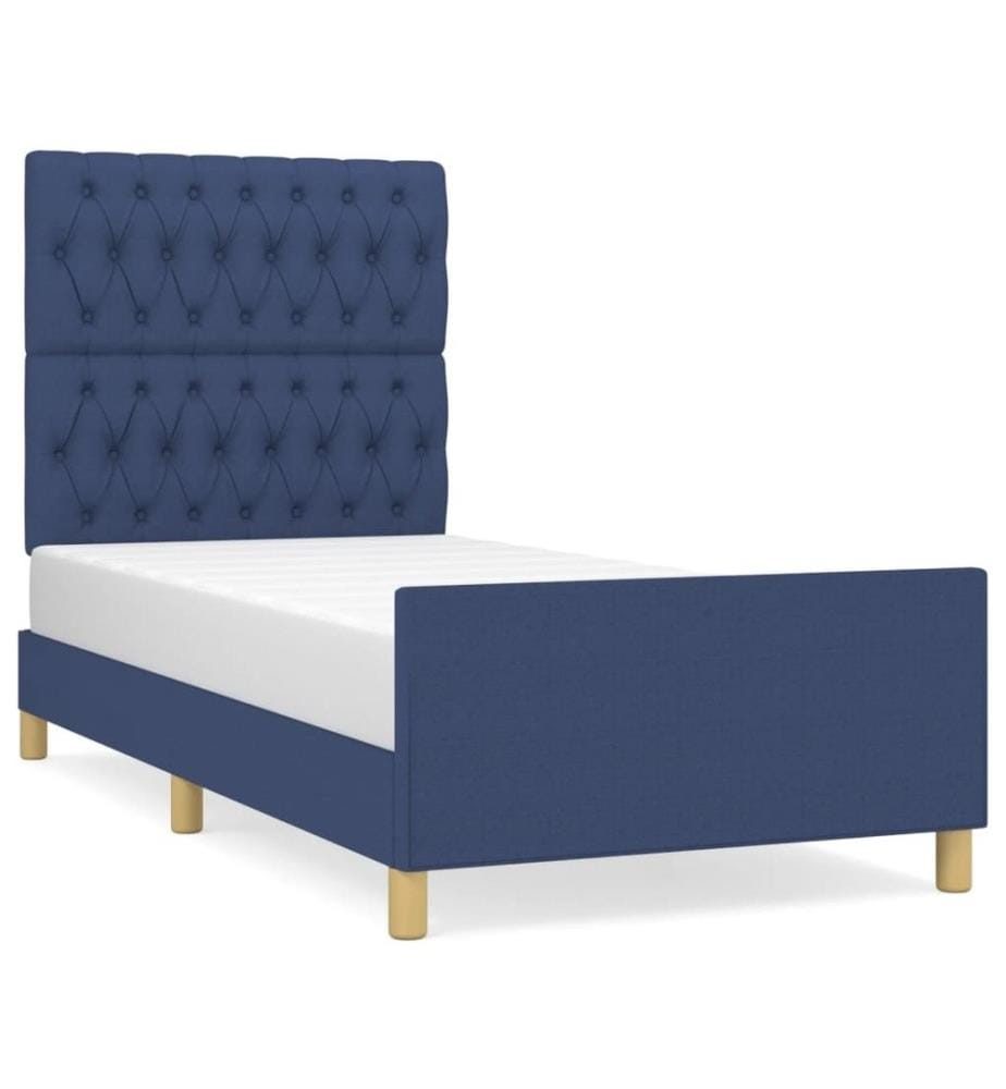 Bettgestell mit Kopfteil Blau 100x200 cm Stoff