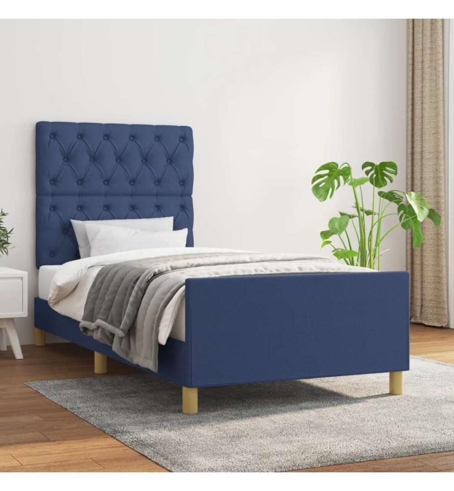 Bettgestell mit Kopfteil Blau 80x200 cm Stoff