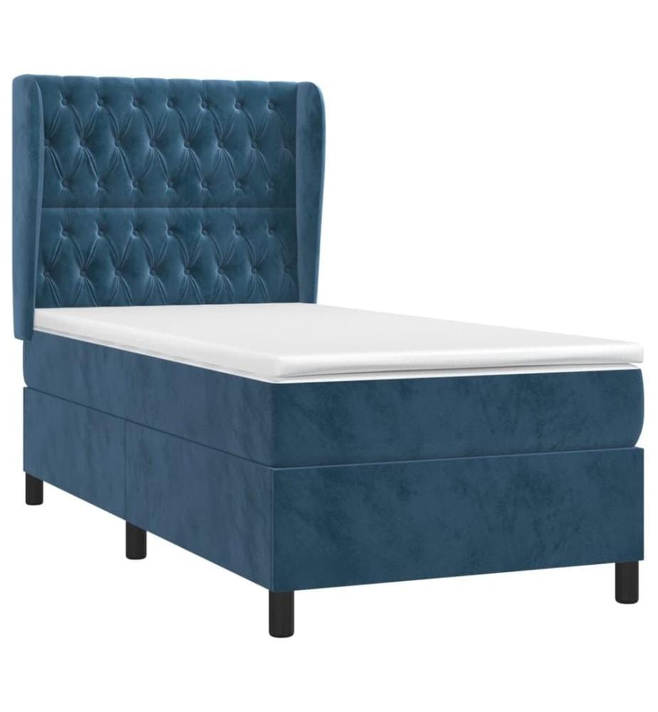 Lit à sommier tapissier avec matelas Bleu foncé 90x190 cm