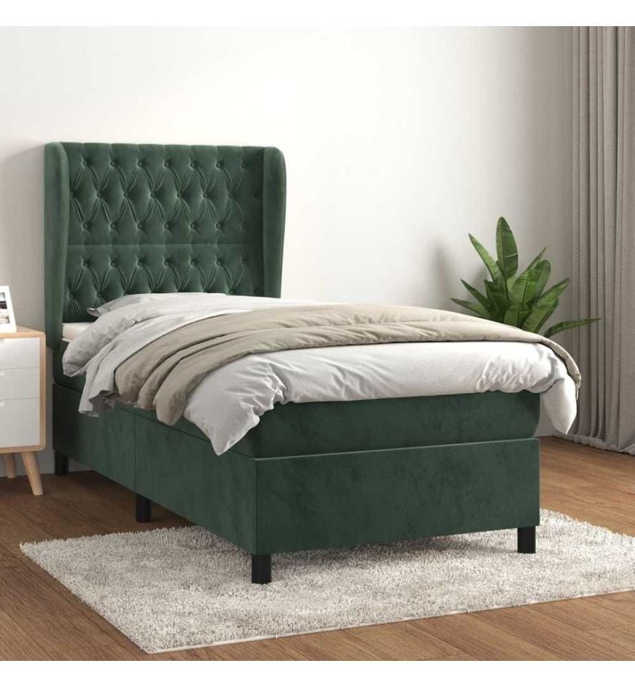 Boxspringbett mit Matratze Dunkelgrün 100x200 cm Samt