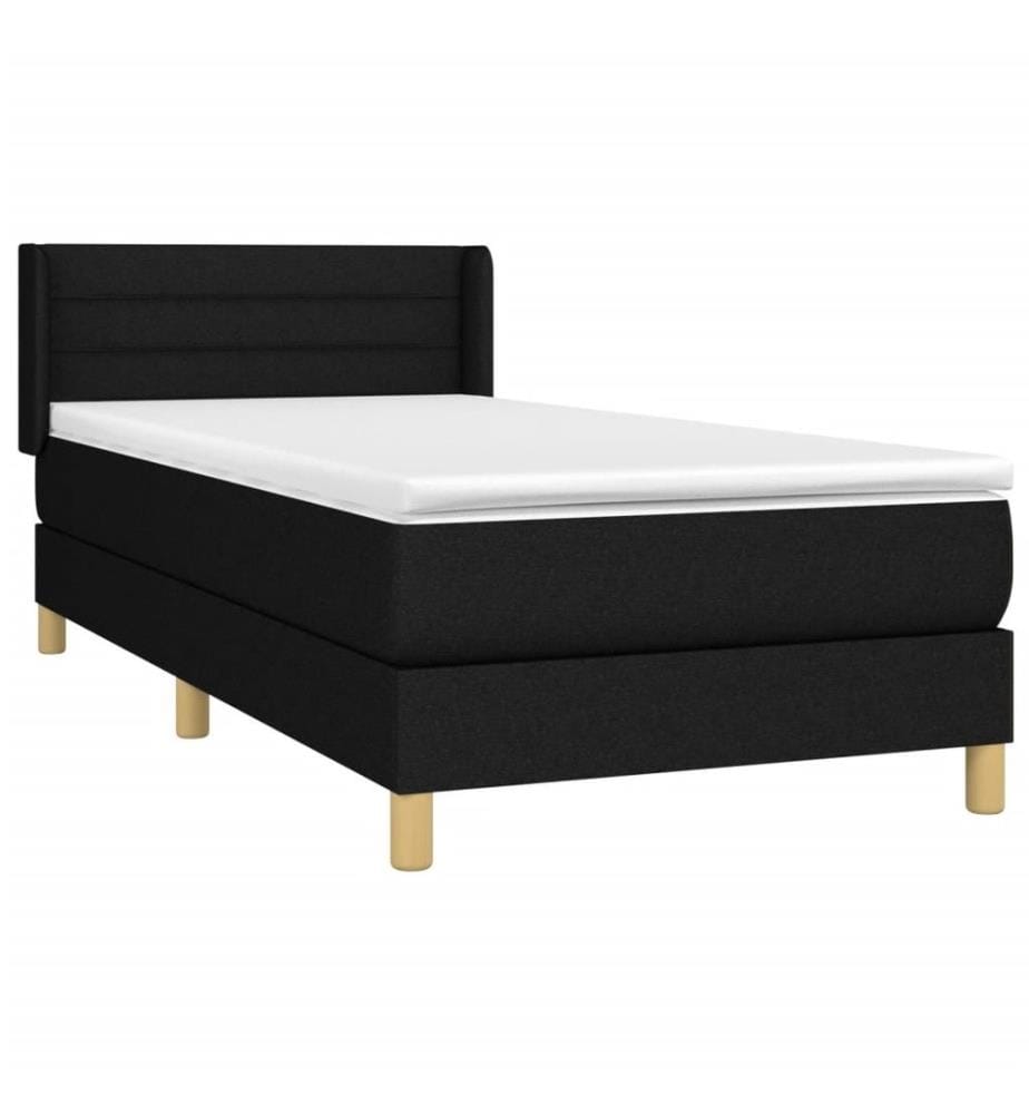 Lit à sommier tapissier et matelas Noir 80x200 cm Tissu