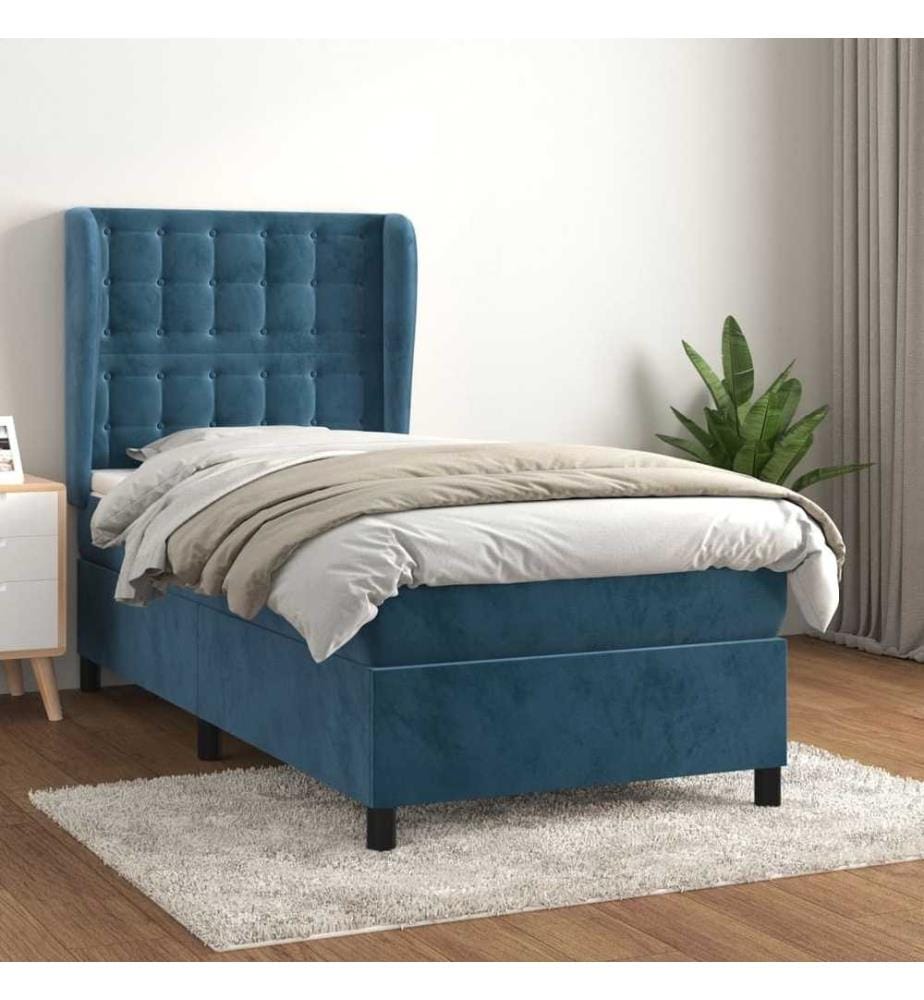 Lit à sommier tapissier avec matelas Bleu foncé 90x190 cm
