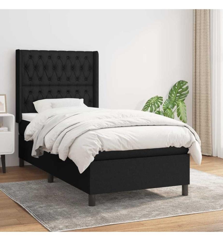 Lit à sommier tapissier avec matelas Noir 90x190 cm Tissu