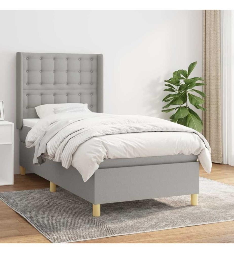 Lit à sommier tapissier avec matelas Gris clair 90x200 cm Tissu