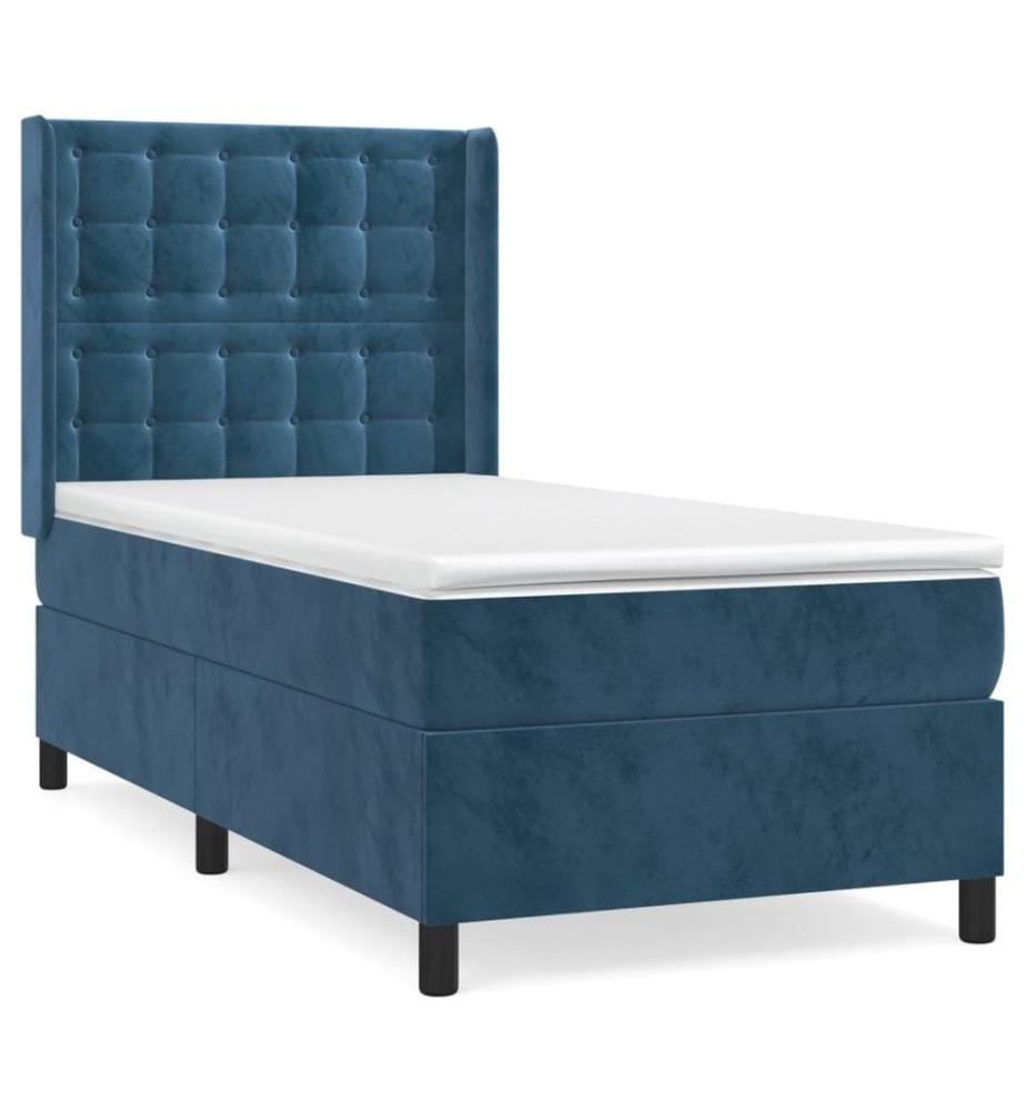 Lit à sommier tapissier avec matelas Bleu foncé 90x190 cm