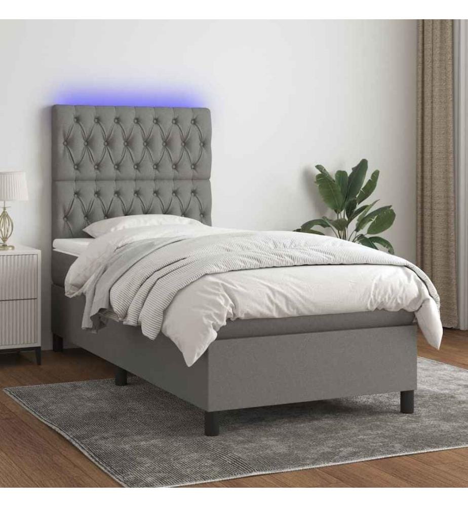 Sommier tapissier avec matelas et LED Gris foncé 90x200cm Tissu