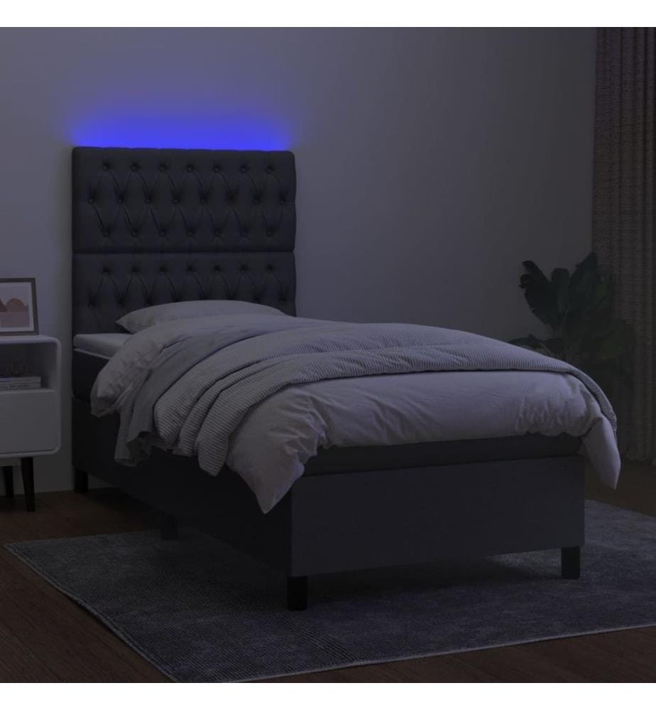 Sommier tapissier avec matelas et LED Gris foncé 90x200cm Tissu