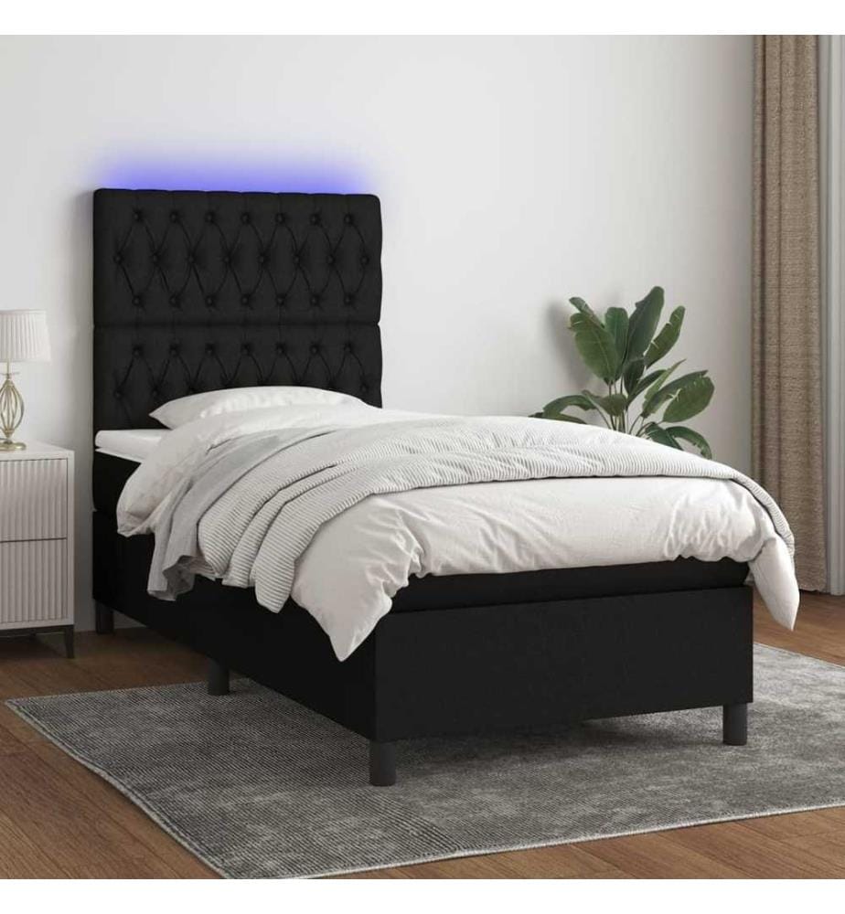 Sommier tapissier avec matelas et LED Noir 90x190 cm Tissu