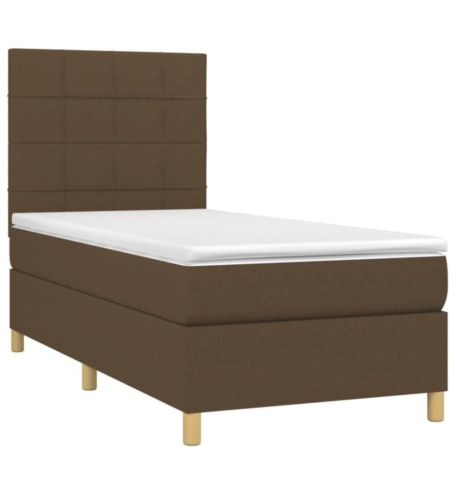Sommier tapissier et matelas et LED Marron foncé 90x200cm Tissu