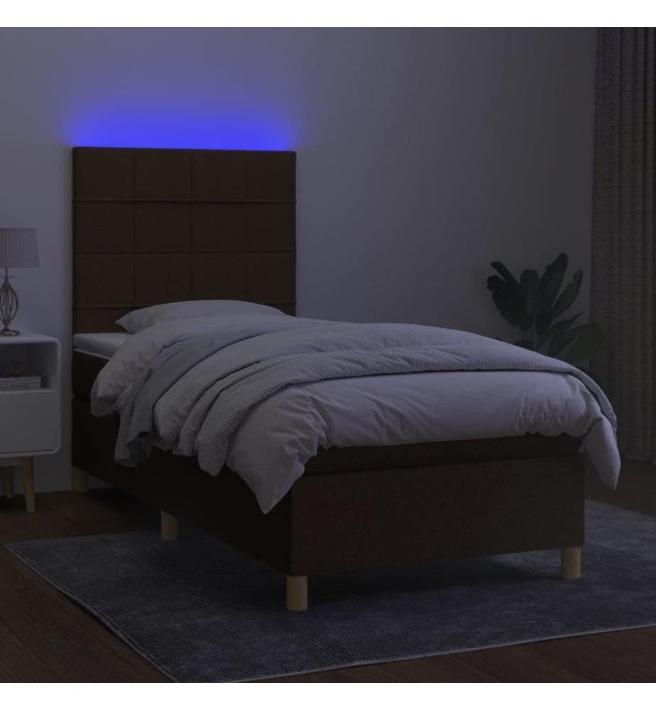 Sommier tapissier et matelas et LED Marron foncé 90x200cm Tissu