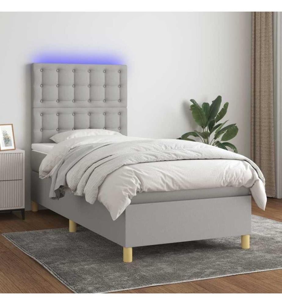 Sommier tapissier avec matelas et LED Gris clair 90x200cm Tissu