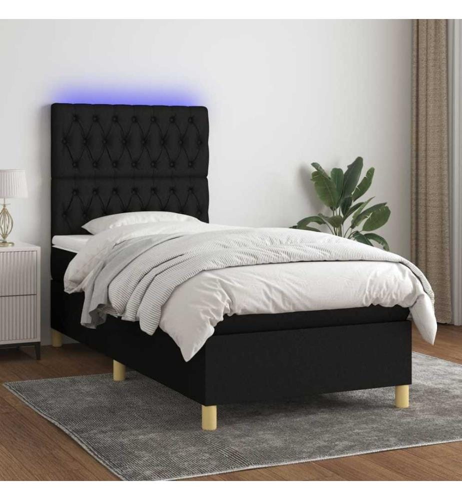 Boxspringbett mit Matratze & LED Schwarz 100x200 cm Stoff