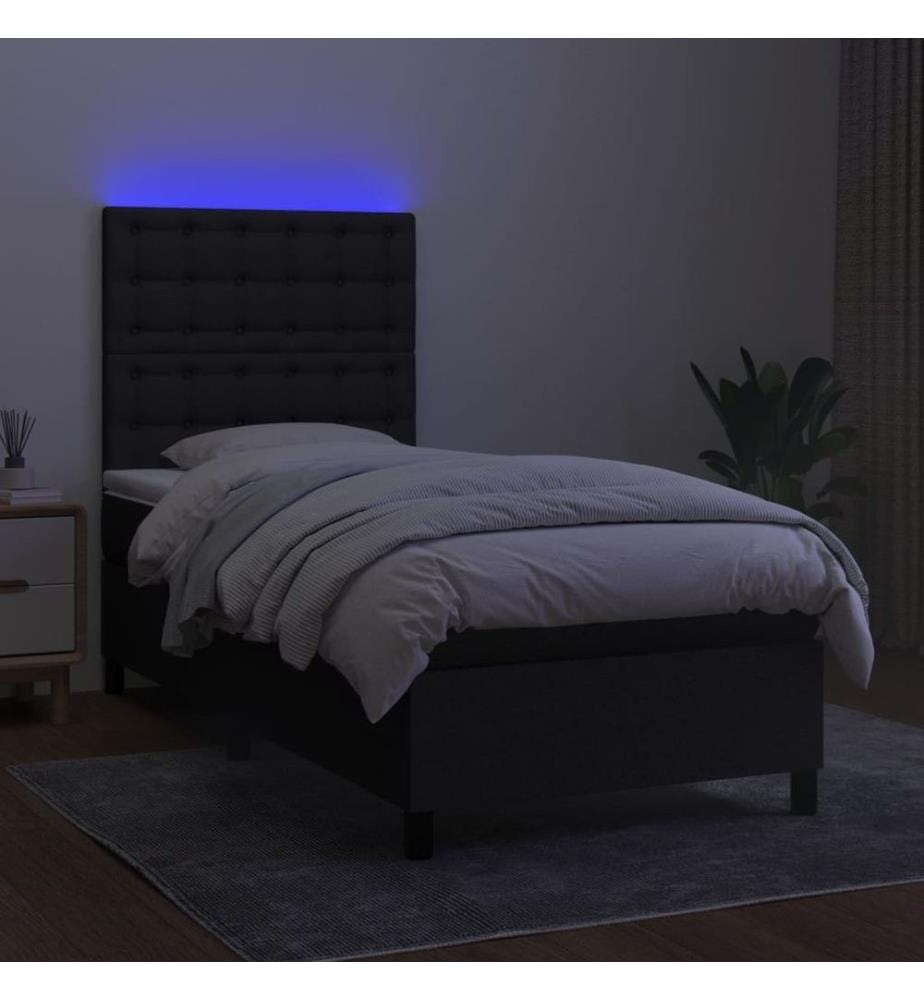 Sommier tapissier avec matelas et LED Noir 90x190 cm Tissu