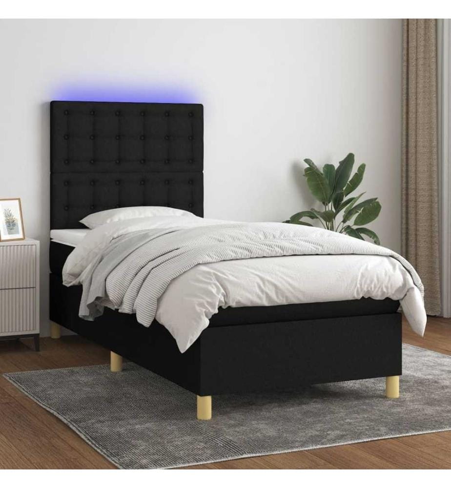 Sommier tapissier avec matelas et LED Noir 90x200 cm Tissu