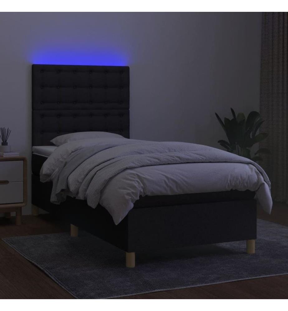 Sommier tapissier avec matelas et LED Noir 90x200 cm Tissu