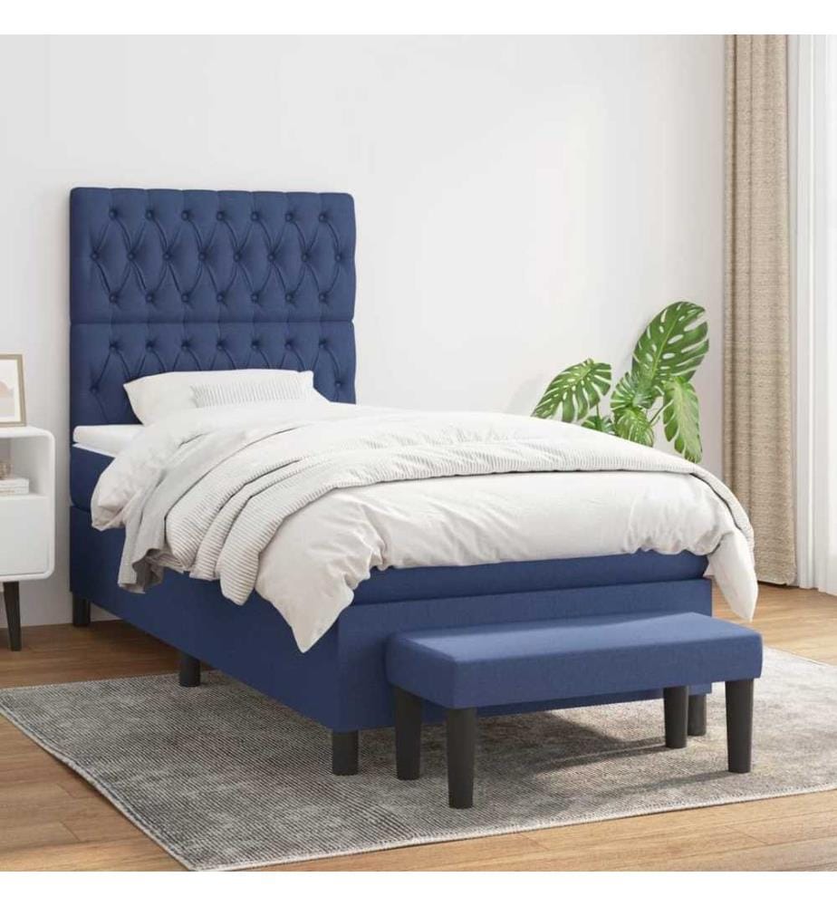 Lit à sommier tapissier avec matelas Bleu 90x200 cm Tissu