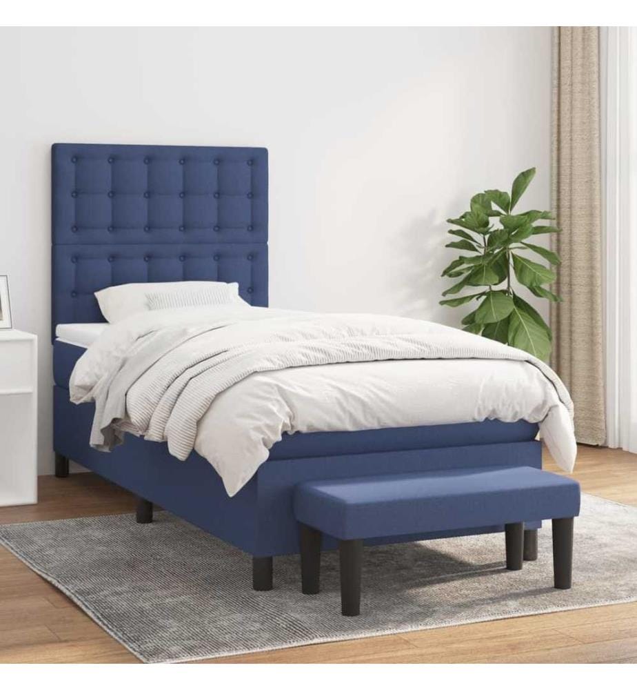 Lit à sommier tapissier avec matelas Bleu 90x200 cm Tissu