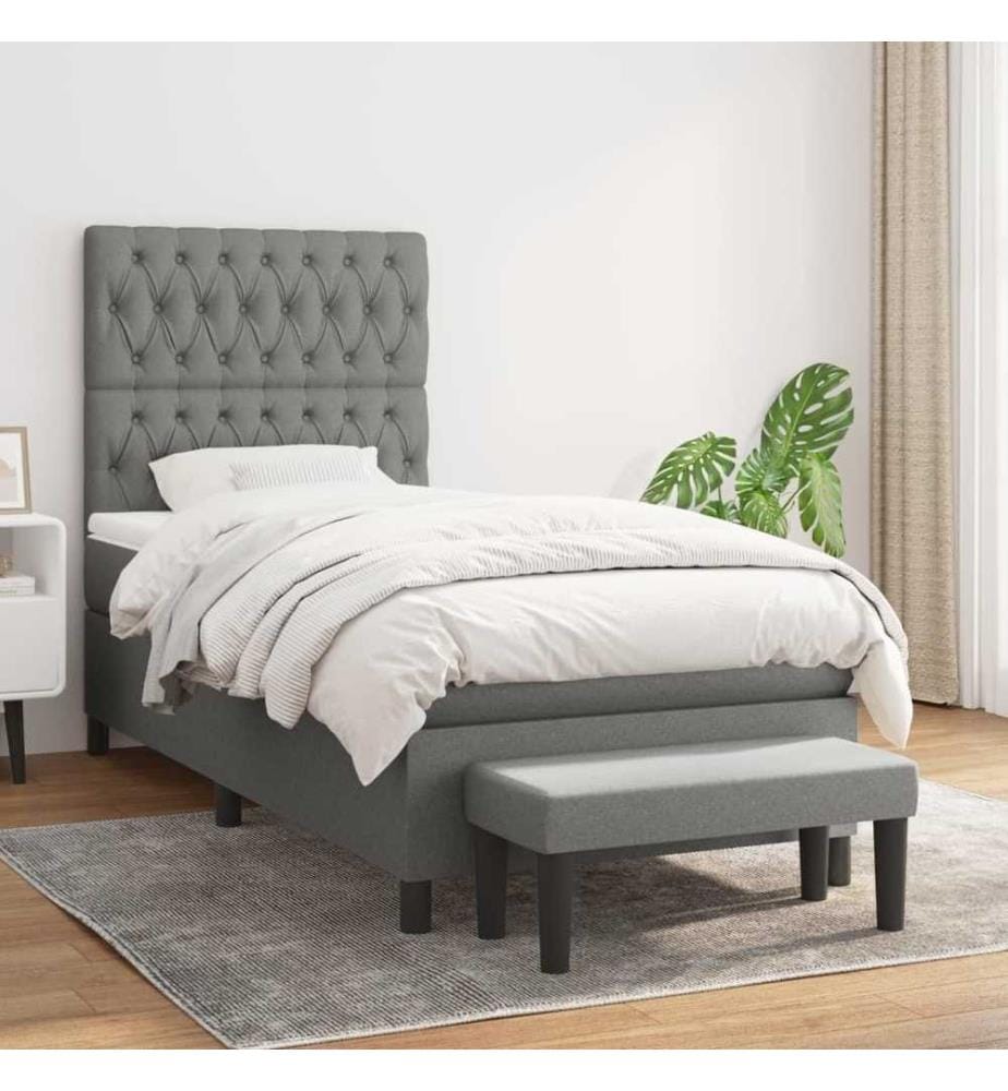 Boxspringbett mit Matratze Dunkelgrau 90x200 cm Stoff