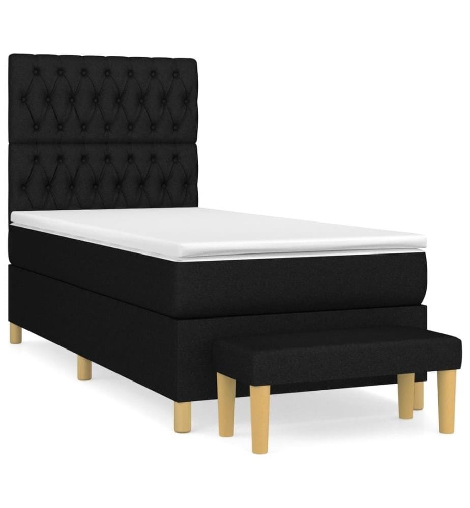 Lit à sommier tapissier avec matelas Noir 90x200 cm Tissu