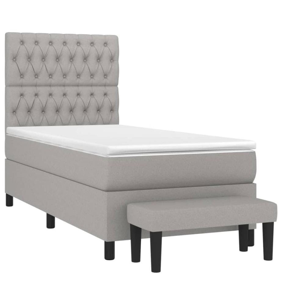 Lit à sommier tapissier avec matelas Gris clair 90x200 cm Tissu