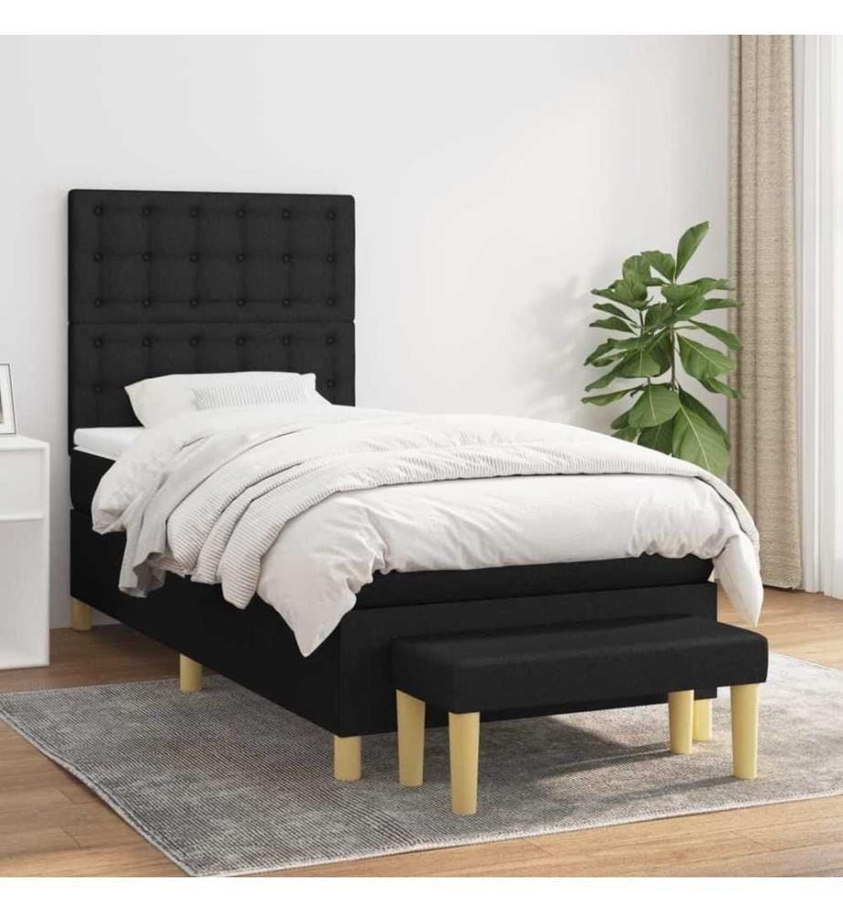 Lit à sommier tapissier avec matelas Noir 90x200 cm Tissu