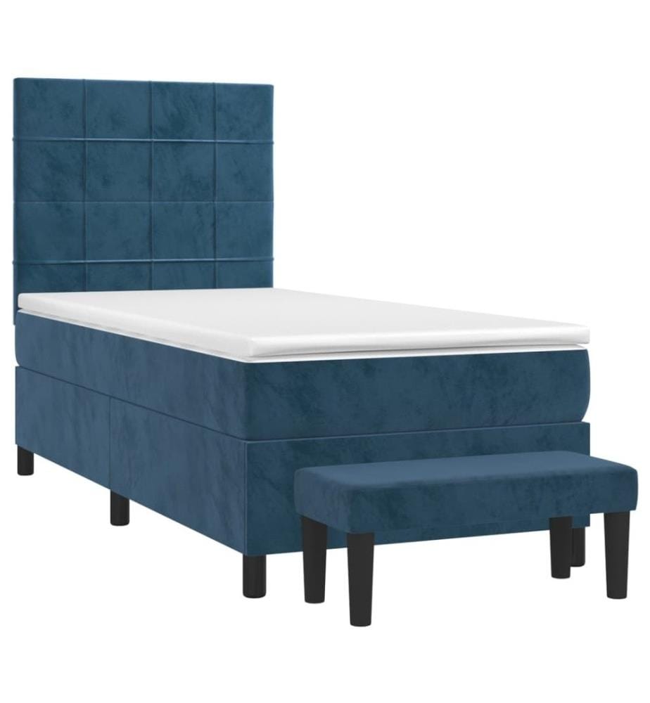 Lit à sommier tapissier avec matelas Bleu foncé 90x200 cm