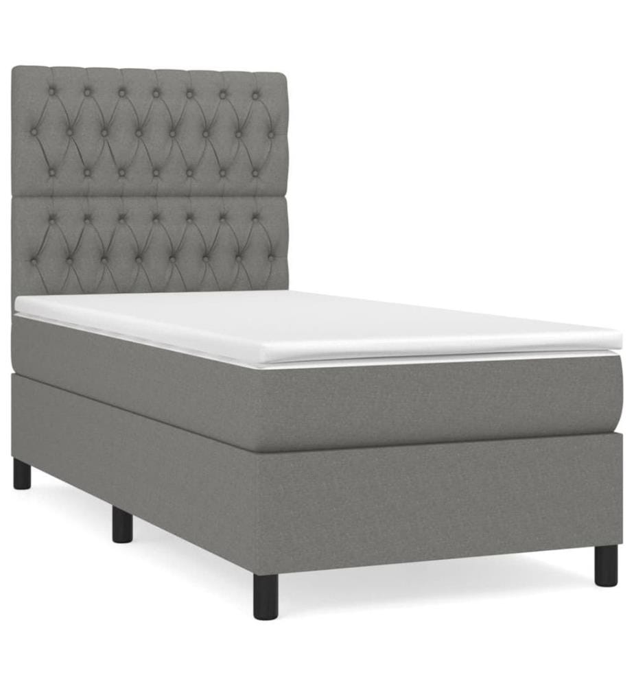 Lit à sommier tapissier avec matelas Gris foncé 90x200 cm Tissu
