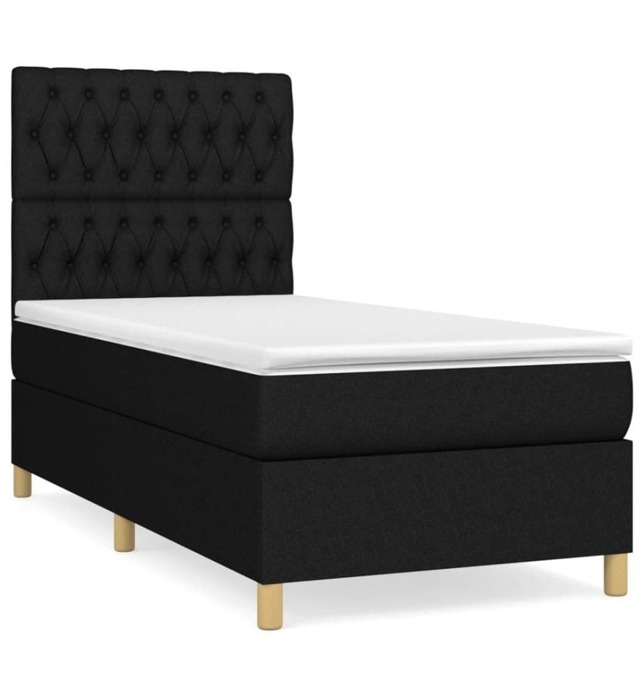 Lit à sommier tapissier avec matelas Noir 90x200 cm Tissu