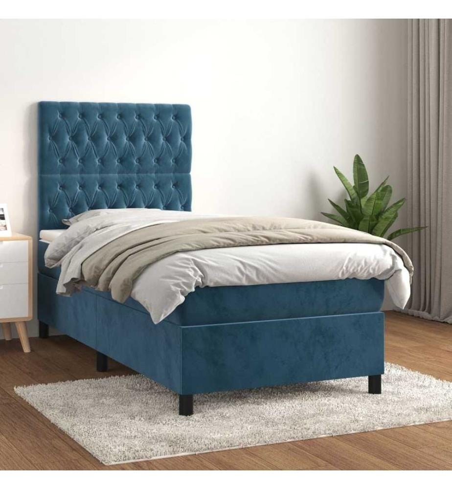 Boxspringbett mit Matratze Dunkelblau 100x200 cm Samt